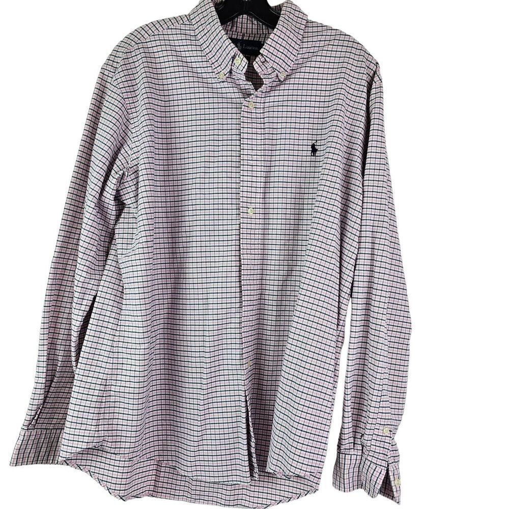 Ralph Lauren Men's Button-Down Pink Plaid Shirt XL Custom Fit‎